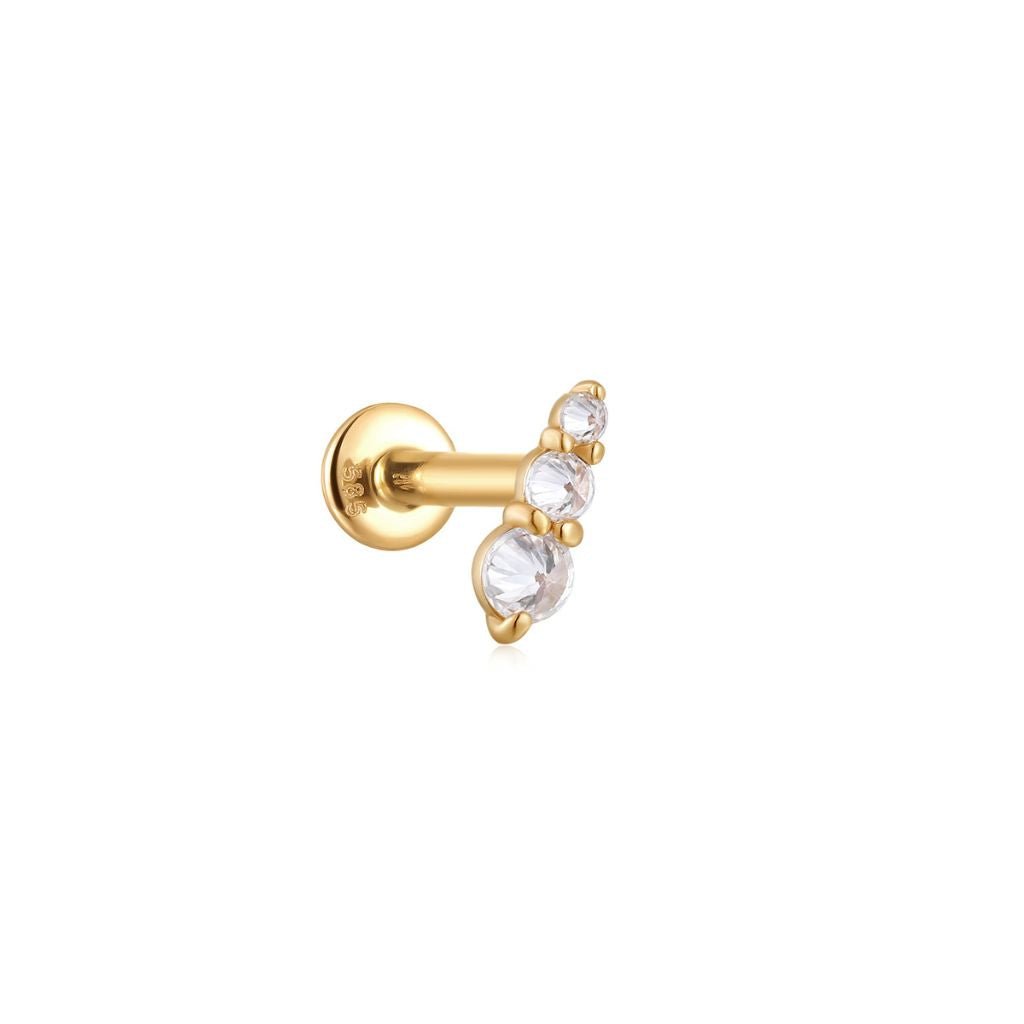14K Gold Internally Threaded Flatback Three Pod Clear CZ - SkinKandy | Body Jewellery & Piercing Online Australia