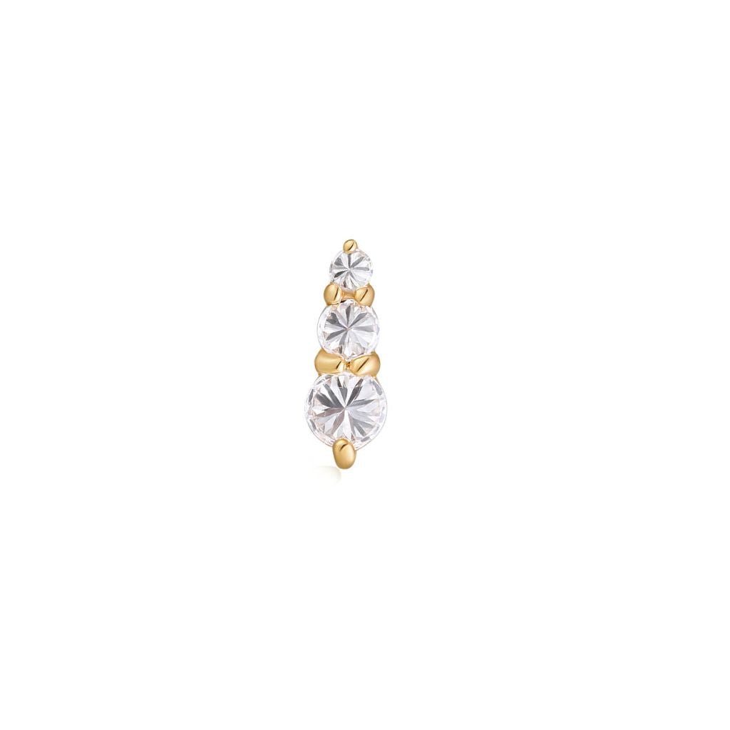 14K Gold Internally Threaded Flatback Three Pod Clear CZ - SkinKandy | Body Jewellery & Piercing Online Australia