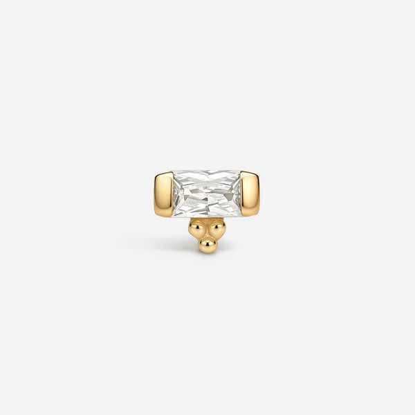 14K Solid Gold Internally Threaded Rectangle Cluster Cubic Zirconia Flatback