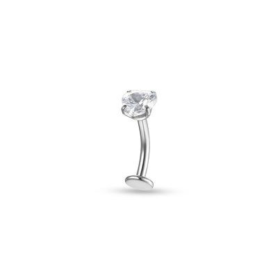Titanium Internally Threaded Floating Navel Bar with Heart Claw-Set Cubic Zirconia