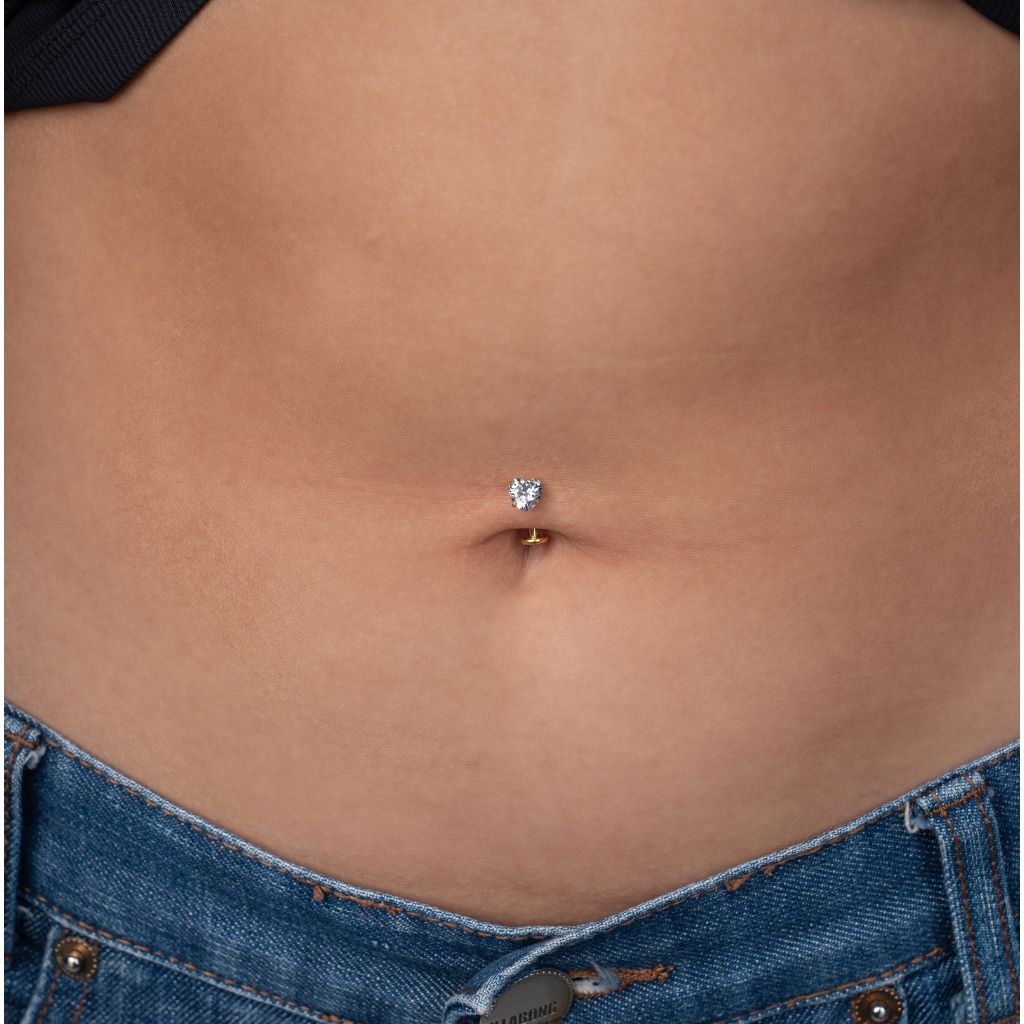 Titanium Internally Threaded Floating Navel Bar with Heart Claw-Set Cubic Zirconia