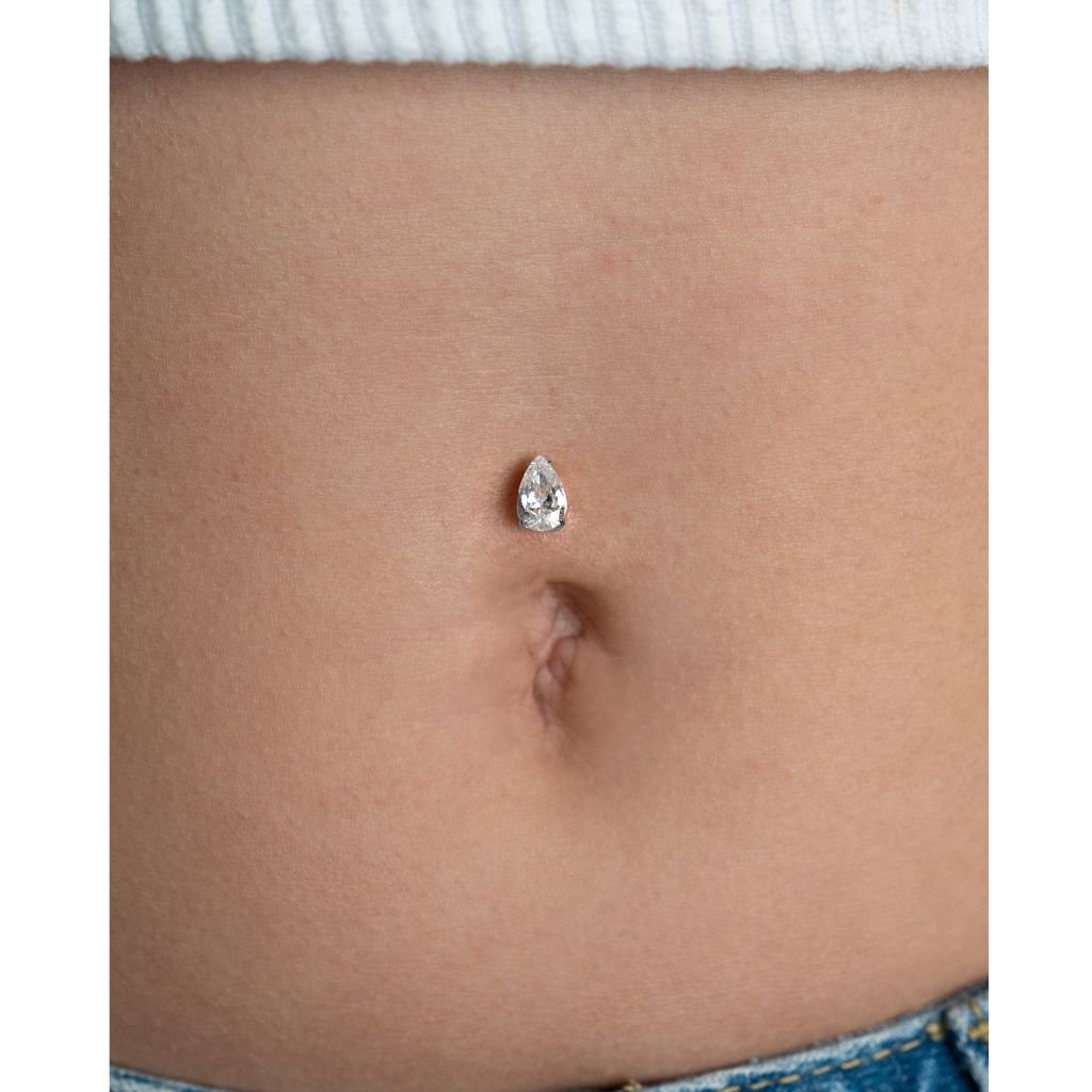 Titanium Internally Threaded Floating Navel Bar with Teardrop Claw - Set Cubic Zirconia - SkinKandy | Body Jewellery & Piercing Online Australia