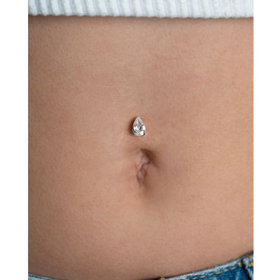 Titanium Internally Threaded Floating Navel Bar with Teardrop Claw-Set Cubic Zirconia