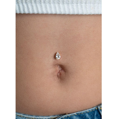 Titanium Internally Threaded Floating Navel Bar with Teardrop Claw-Set Cubic Zirconia