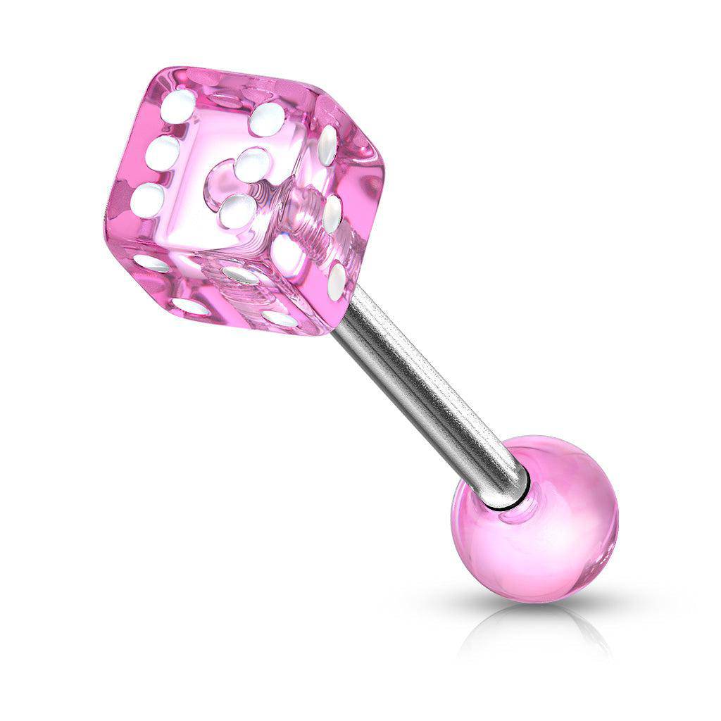 Acrylic Dice Steel Barbell - Pink Acrylic