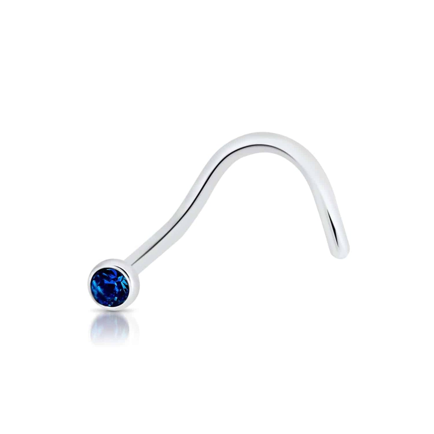 Bezel-Set Gem R-Bend Stainless Steel Nose Twist - Deep Blue