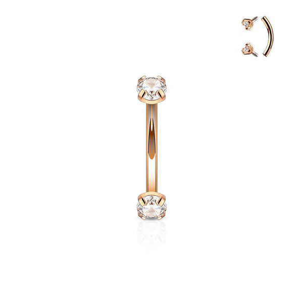Clear Prong-Set Gem Curved Barbell