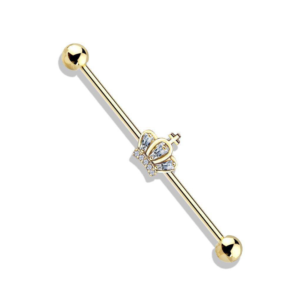Cubic Zirconia Industrial Barbell with Crown - SkinKandy | Body Jewellery & Piercing Online Australia