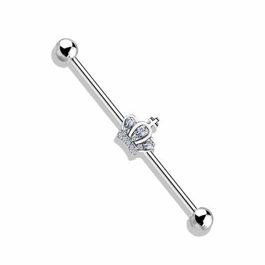 Cubic Zirconia Industrial Barbell with Crown - SkinKandy | Body Jewellery & Piercing Online Australia