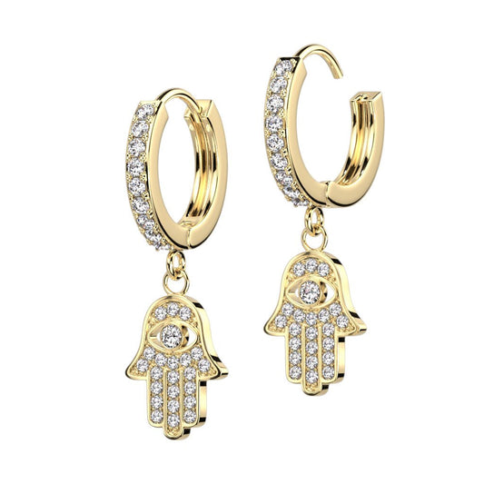 Hamsa CZ Dangle Hoop Earrings - SkinKandy | Body Jewellery & Piercing Online Australia