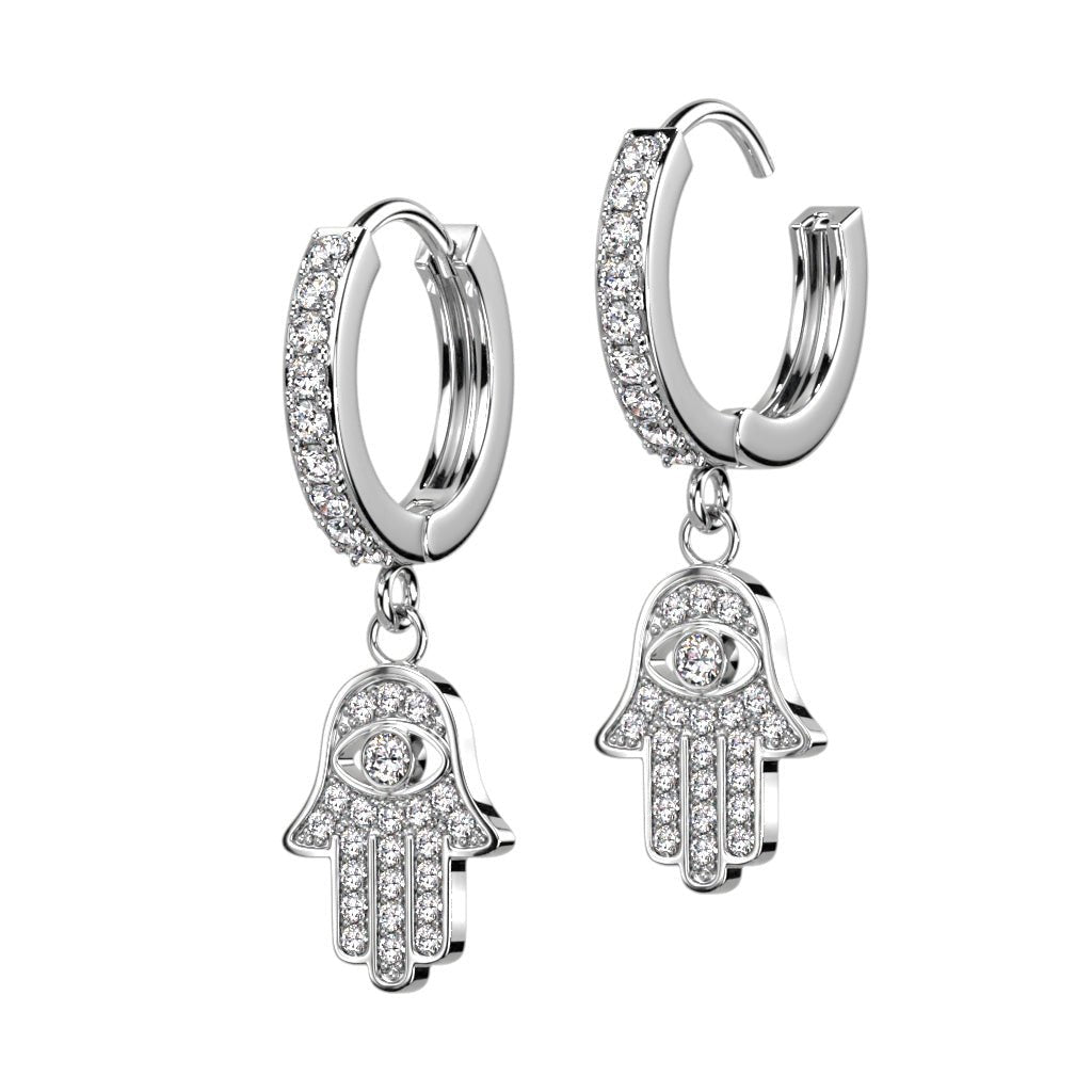 Hamsa CZ Dangle Hoop Earrings - SkinKandy | Body Jewellery & Piercing Online Australia