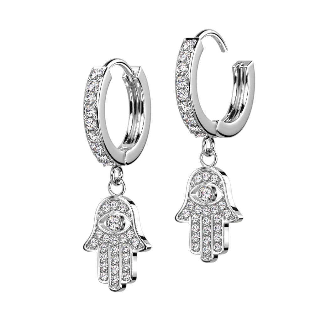 Hamsa CZ Dangle Hoop Earrings