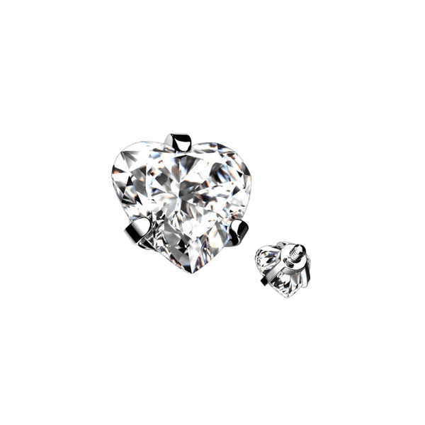 Prong Set Heart Clear CZ Internally Threaded Titanium Top 3mm