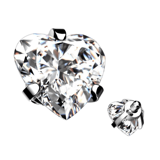 Prong Set Heart Clear CZ Internally Threaded Titanium Top 4mm - SkinKandy | Body Jewellery & Piercing Online Australia