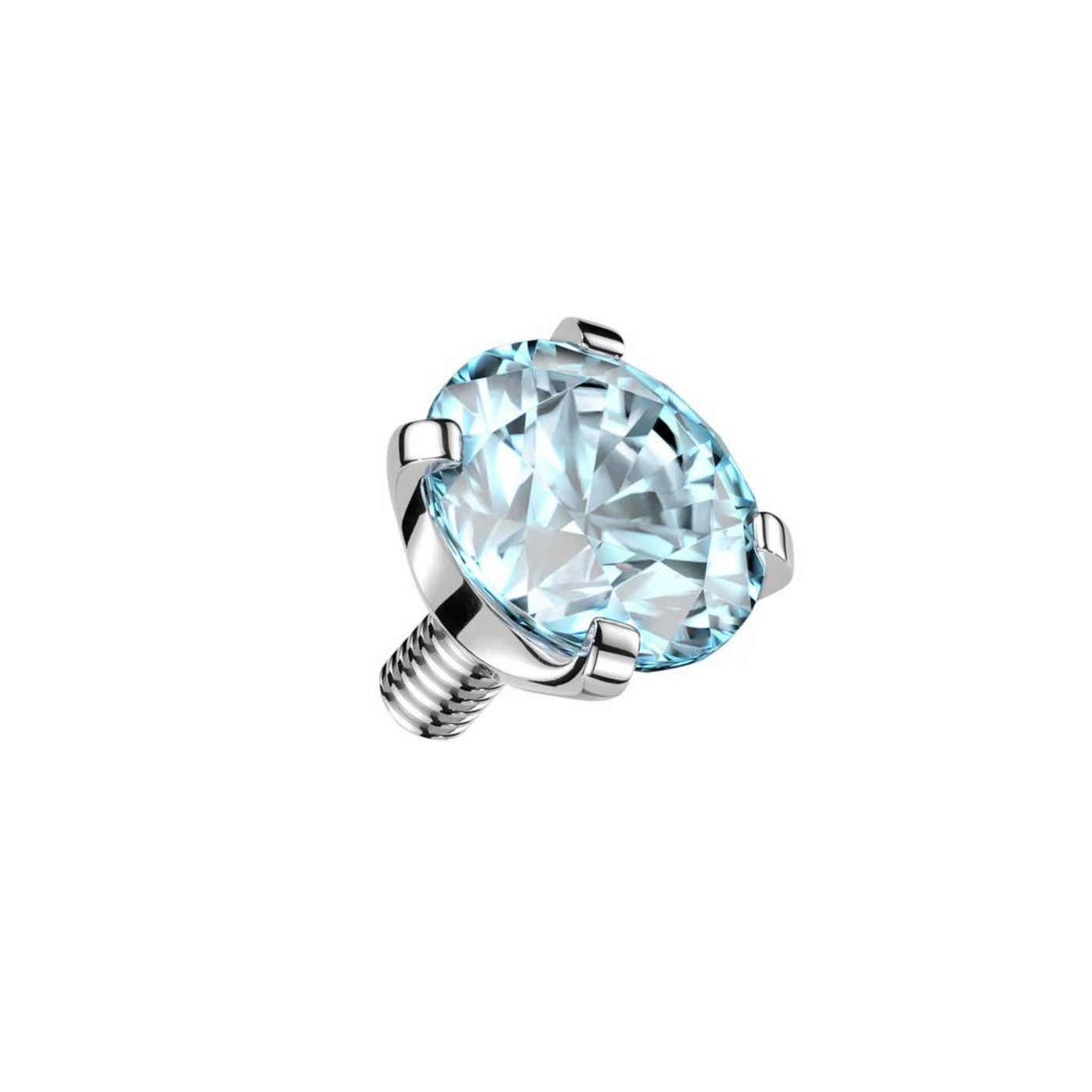 CZ Aqua Prong Set Round Titanium Internally Threaded Top