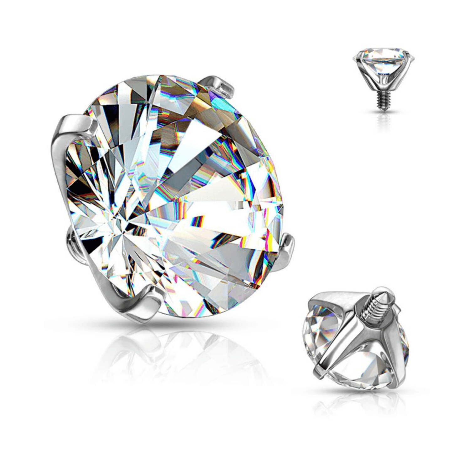 CZ Clear Prong Set Round Titanium Internally Threaded Top 4mm - SkinKandy | Body Jewellery & Piercing Online Australia