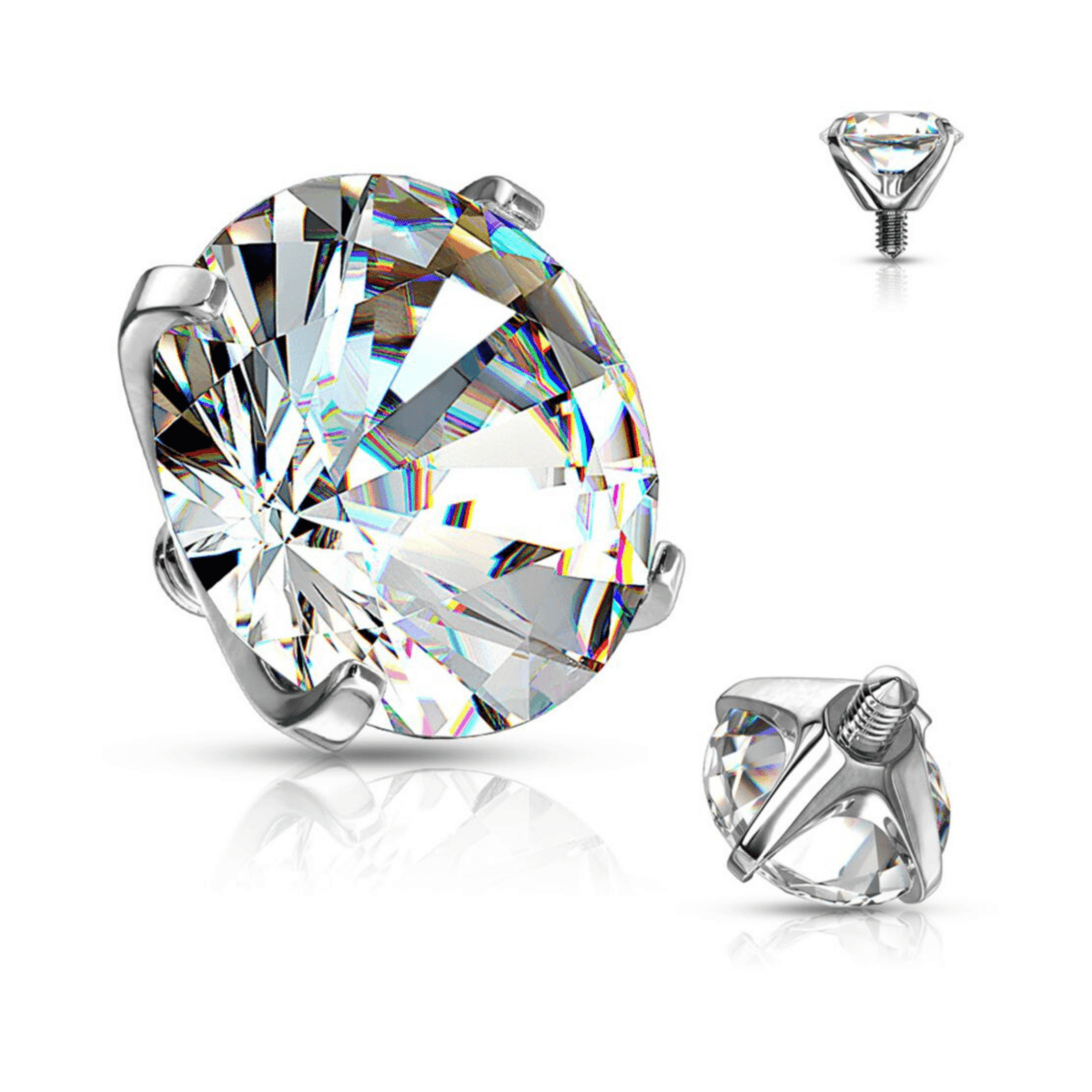 CZ Clear Prong Set Round Titanium Internally Threaded Top 4mm - SkinKandy | Body Jewellery & Piercing Online Australia