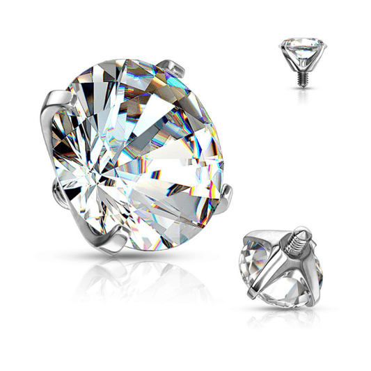 CZ Clear Prong Set Round Titanium Internally Threaded Top 4mm - SkinKandy | Body Jewellery & Piercing Online Australia