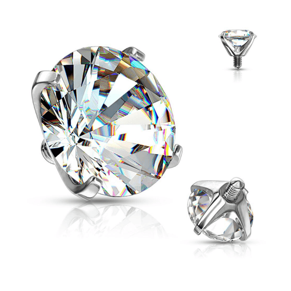 Titanium Internally Threaded Top 4mm Round CZ Clear Prong Set
