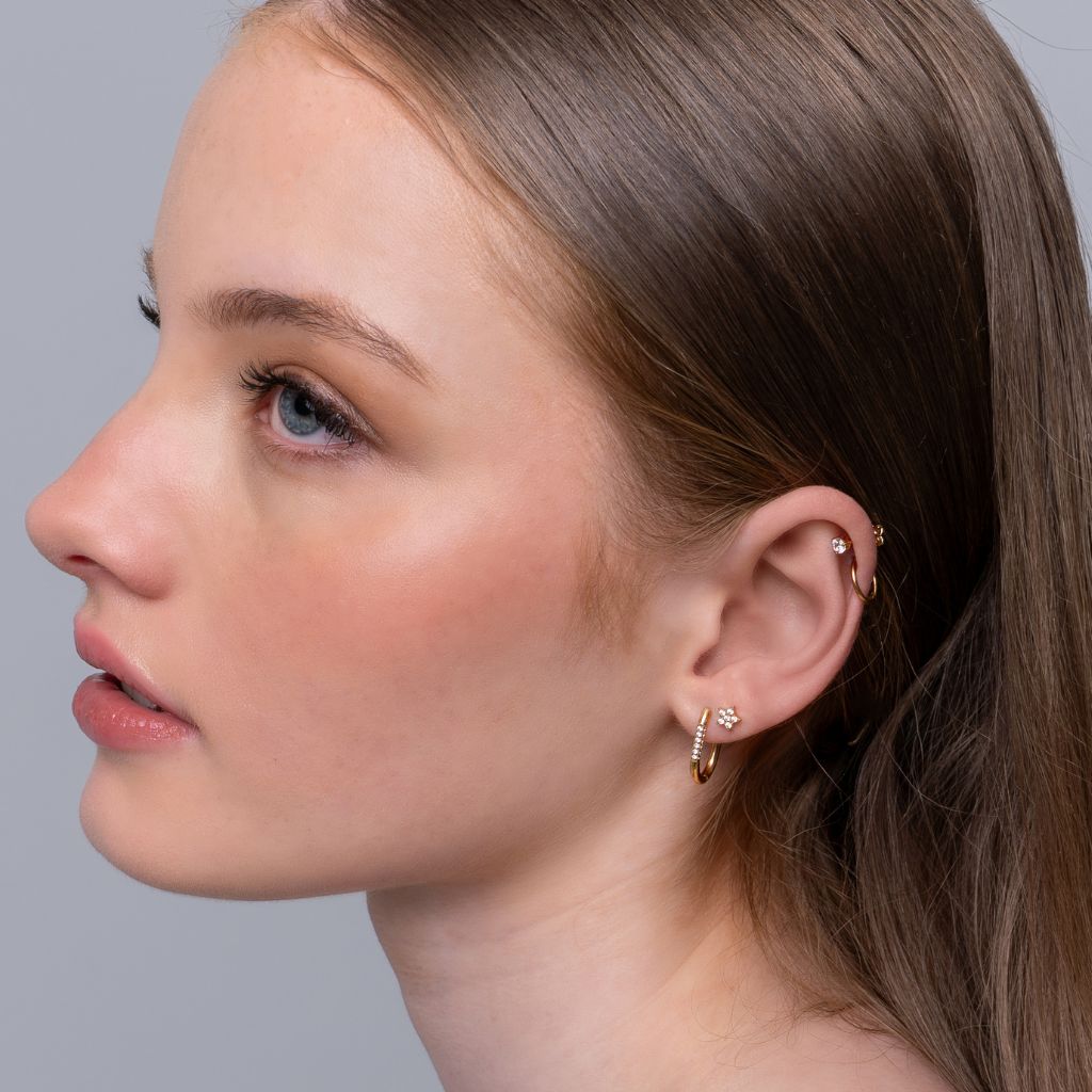 Titanium Internally Threaded Moon and Star Cubic Zirconia Flashback - Gold - SkinKandy | Body Jewellery & Piercing