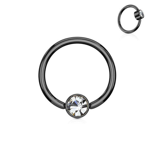 Flat Round Gem Steel Ball Closure Ring