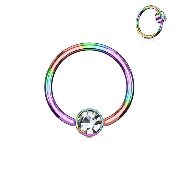 Flat Round Gem Steel Ball Closure Ring 16G