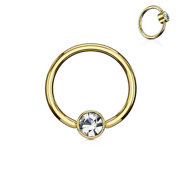 Flat Round Gem Steel Ball Closure Ring