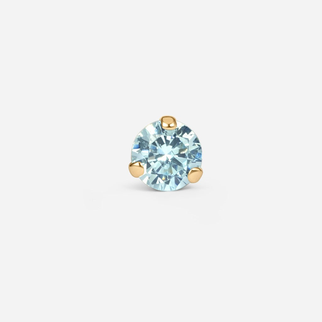 14K gold guided internally threaded top with a claw-set blue cubic zirconia stone.