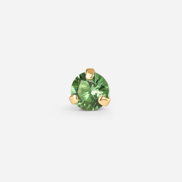 14K Solid Gold Guided Internally Threaded Claw Set Round Green Cubic Zirconia Top