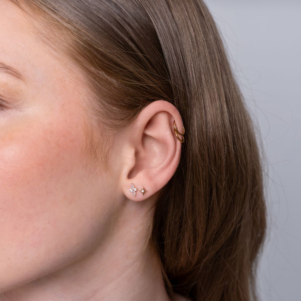 14K Solid Gold Guided Internally Threaded 8 Point Star Cubic Zirconia Top - SkinKandy | Body Jewellery & Piercing Online Australia