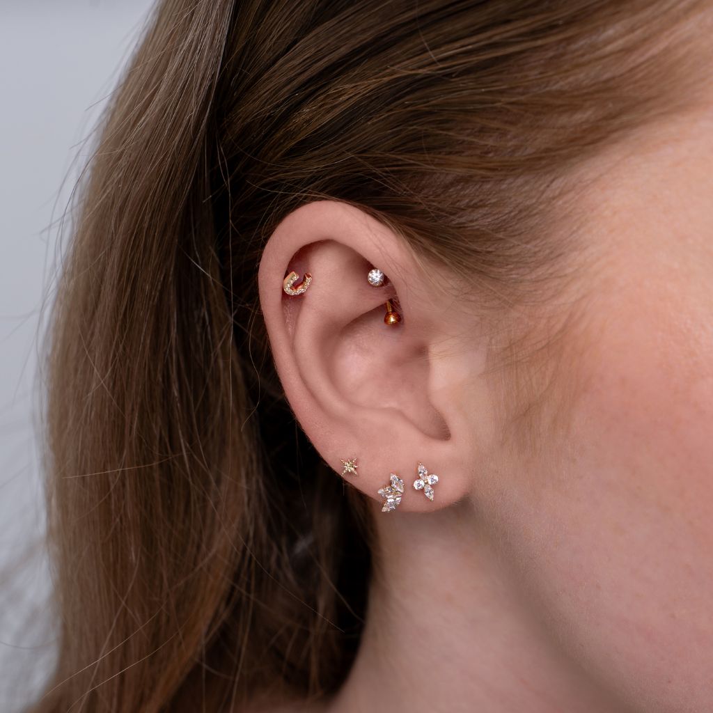 14K Solid Gold Guided Internally Threaded 3 Marquis Cubic Zirconia Top - SkinKandy | Body Jewellery & Piercing Online Australia