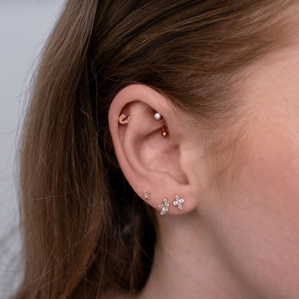 14K Solid Gold Guided Internally Threaded 4 Marquis Cubic Zirconia Top
