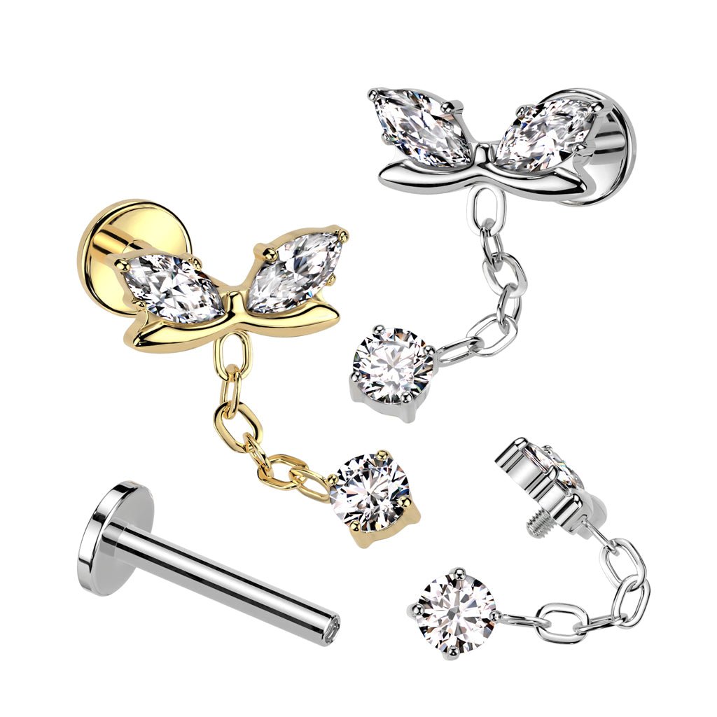 Titanium Flatback Marquis Cubic Zirconia Bow & Dangle - SkinKandy | Body Jewellery & Piercing Online Australia