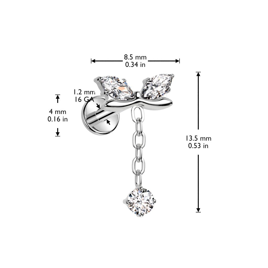 Titanium Flatback Marquis Cubic Zirconia Bow & Dangle - SkinKandy | Body Jewellery & Piercing Online Australia