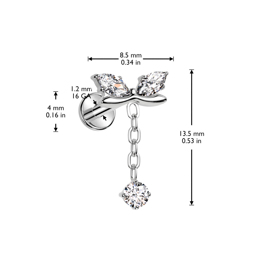 Titanium Flatback Marquis Cubic Zirconia Bow & Dangle