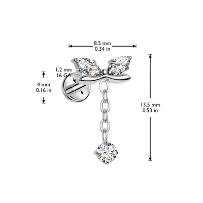 Titanium Flatback Marquis Cubic Zirconia Bow & Dangle