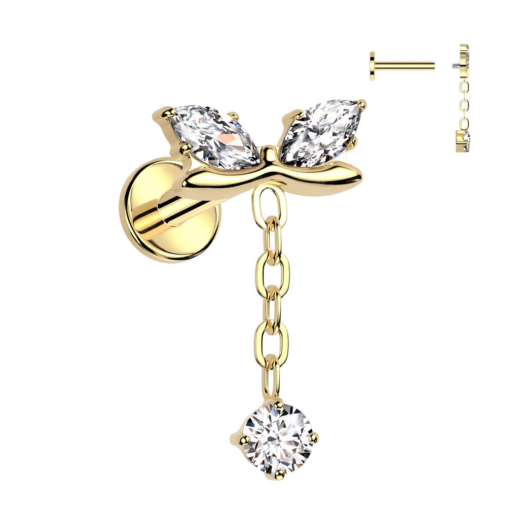 Titanium Flatback Marquis Cubic Zirconia Bow & Dangle - SkinKandy | Body Jewellery & Piercing Online Australia