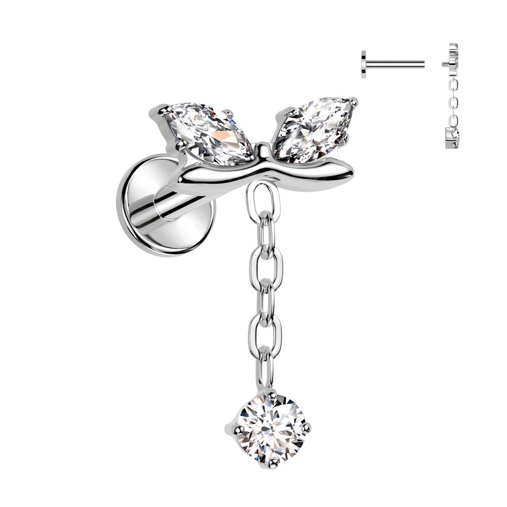 Titanium Flatback Marquis Cubic Zirconia Bow & Dangle - SkinKandy | Body Jewellery & Piercing Online Australia