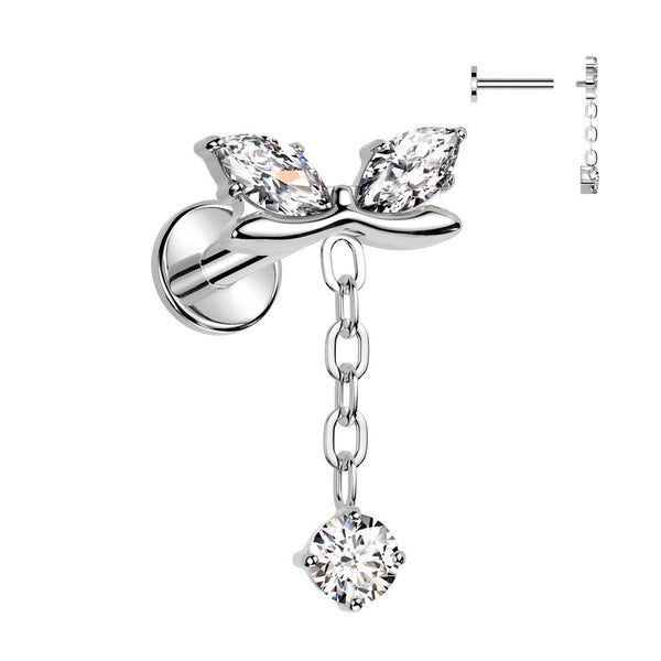 Titanium Flatback Marquis Cubic Zirconia Bow & Dangle