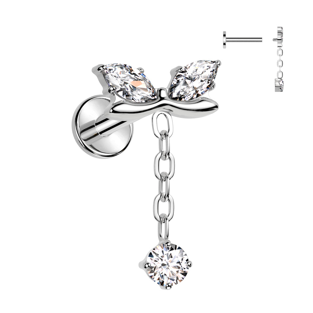 Titanium Flatback Marquis Cubic Zirconia Bow & Dangle