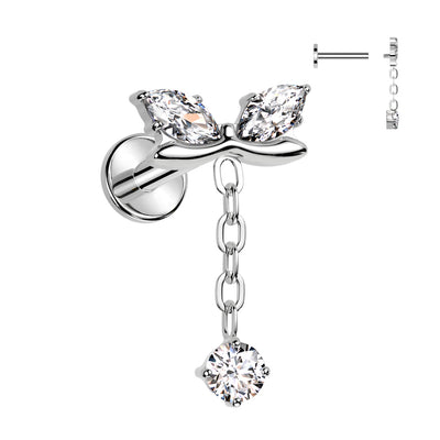 Titanium Flatback Marquis Cubic Zirconia Bow & Dangle