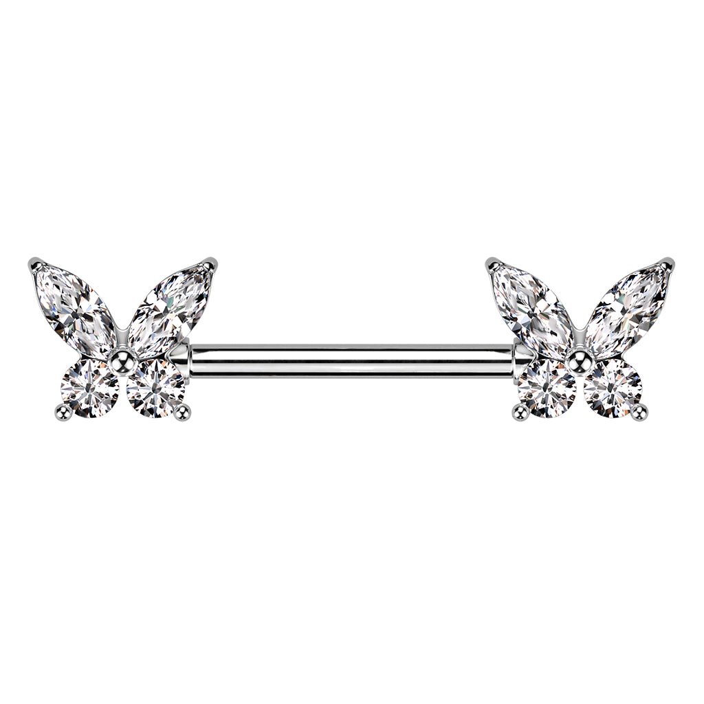Butterfly CZ Nipple Barbell - SkinKandy | Body Jewellery & Piercing Online Australia