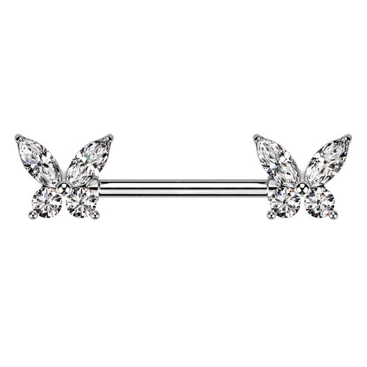 Butterfly CZ Nipple Barbell - SkinKandy | Body Jewellery & Piercing Online Australia