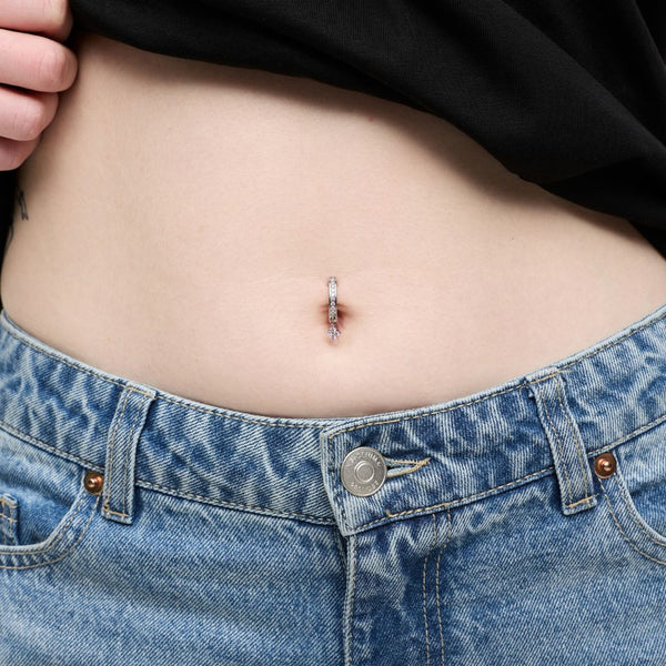 316L Stainless Steel Pink Cubic Zirconia Paved Flower Navel Clicker