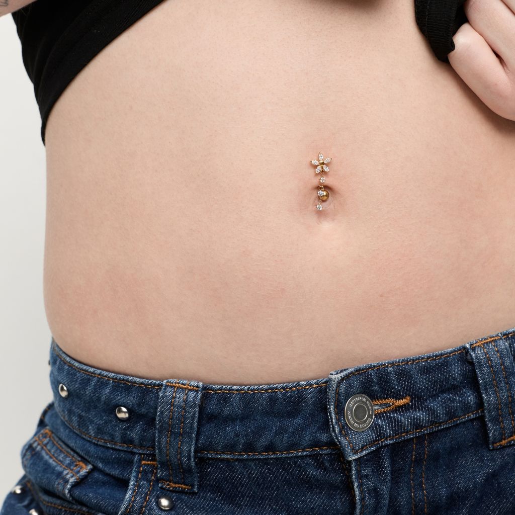 Implant Grade Titanium Externally Threaded Flower Cubic Zirconia Reverse Navel - SkinKandy | Body Jewellery & Piercing