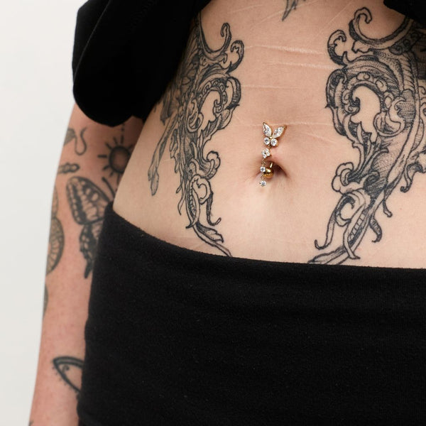 Implant Grade Titanium Externally Threaded Butterfly Cubic Zirconia Reverse Navel