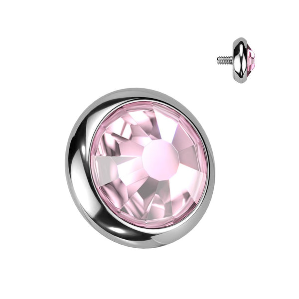 Titanium Internally Threaded Top Pink CZ Flat Bezel