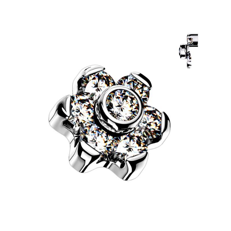 Titanium CZ Bezel Flower Internally Threaded Top - SkinKandy | Body Jewellery & Piercing Online Australia