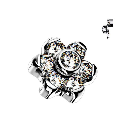 Titanium CZ Bezel Flower Internally Threaded Top - SkinKandy | Body Jewellery & Piercing Online Australia