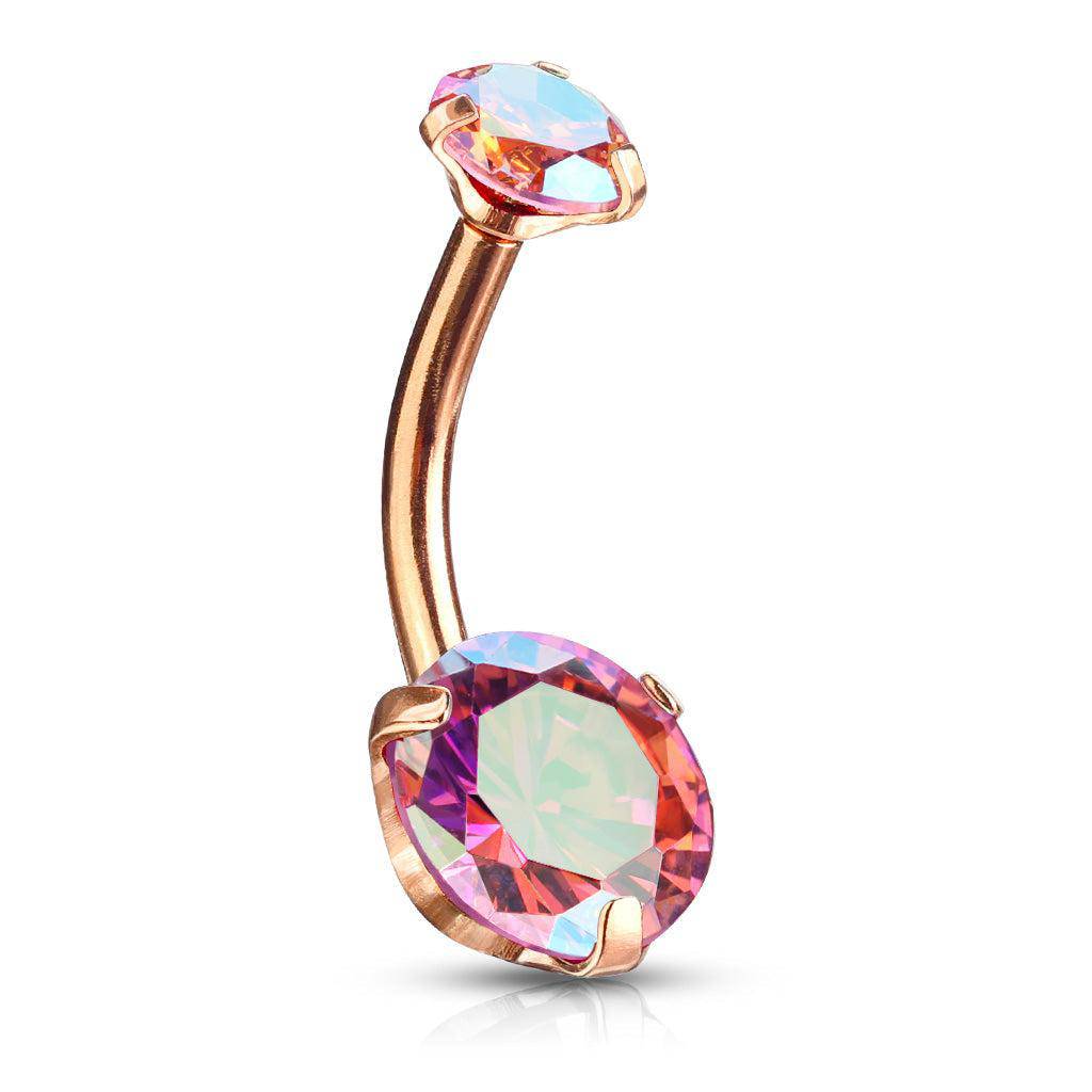 Aurora Borealis Tinted Gem Rose Gold Belly Bar - SkinKandy | Body Jewellery & Piercing Online Australia
